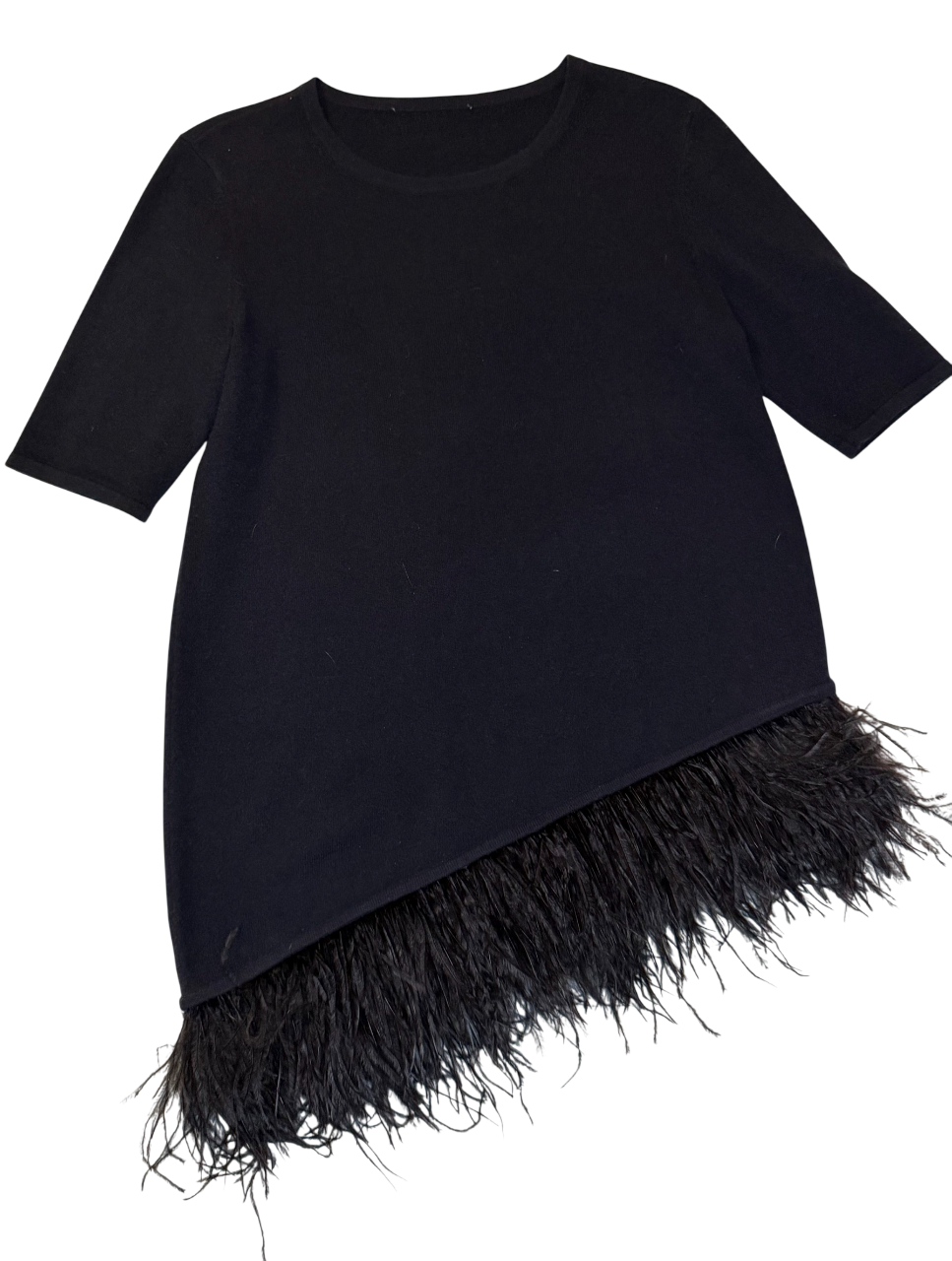 Asymmetrical Hem Cashmere Sweater with Ostrich Feather Trim, 00s