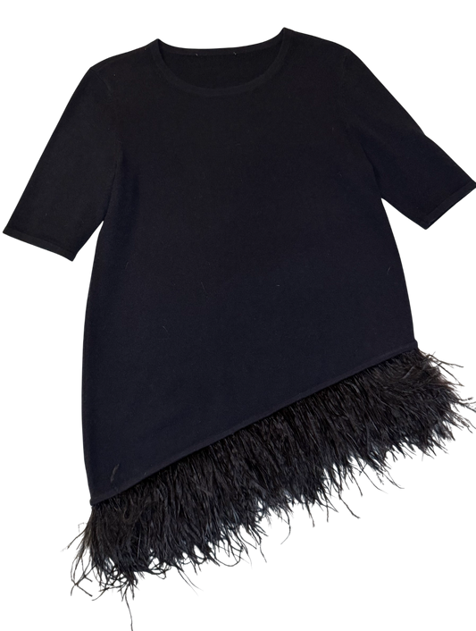 Asymmetrical Hem Cashmere Sweater with Ostrich Feather Trim, 00s